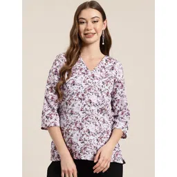 HERE&NOW Floral Print V-Neck Kurti-picture-21