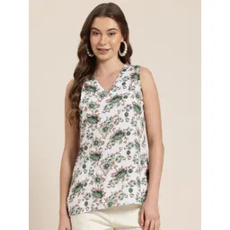 HERE&NOW Floral Print V-Neck Kurti-picture-14