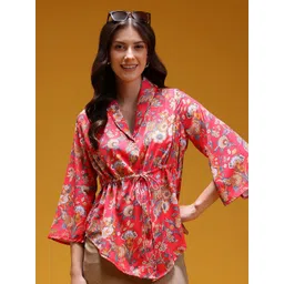 HERE&NOW Floral Print V-Neck Slit Sleeve Empire Top-picture-13