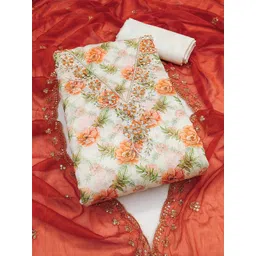 HERE&NOW Floral Printed Beads And Stones Modal Cotton Unstitched Dress Material image 4