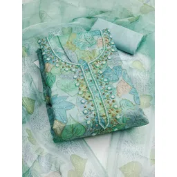 HERE&NOW Floral Printed Beads And Stones Organza Unstitched Dress Material-picture-13