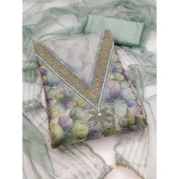 HERE&NOW Floral Printed Beads and Stones Organza Unstitched Dress Material-picture-16