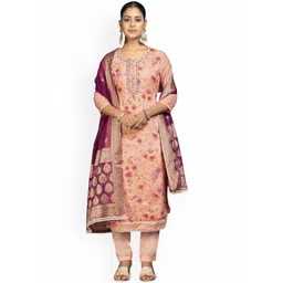 HERE&NOW Floral Printed Beads And Stones Organza Unstitched Dress Material-image-18