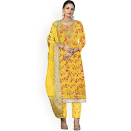 HERE&NOW Floral Printed Beads and Stones Organza Unstitched Dress Material-image-46