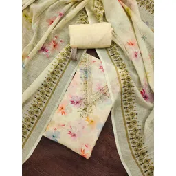 HERE&NOW Floral Printed Beads and Stones Unstitched Dress Material-picture-11