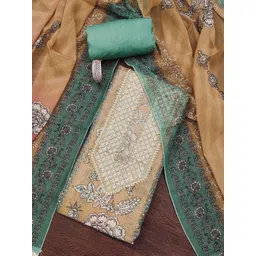 HERE&NOW Floral Printed Beads and Stones Unstitched Dress Material-picture-27