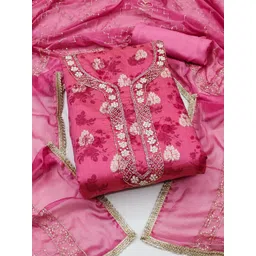 HERE&NOW Floral Printed Beads and Stones Unstitched Dress Material-image-49