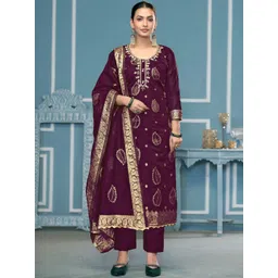 HERE&NOW Floral Printed Beads And Stones Unstitched Dress Material-image-28