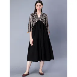 HERE&NOW Floral Printed Pure Cotton Empire Midi Ethnic Dress-picture-32