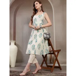 HERE&NOW Floral Printed Pure Cotton Straight Kurta With Trousers-picture-35