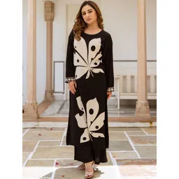 HERE&NOW Floral Printed Round Neck Straight Kurta With Palazzos-picture-43