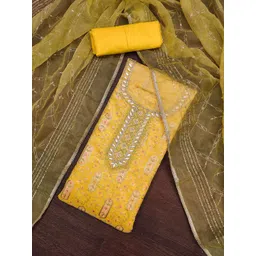 HERE&NOW Floral Printed Sequinned Organza Unstitched Dress Material-picture-23