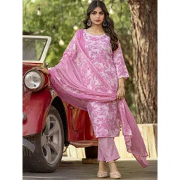 HERE&NOW Floral Printed Straight Kurta With Trouser And Dupatta-picture-27