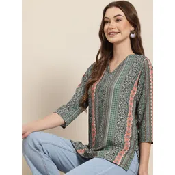 HERE&NOW Floral Printed V-Neck A-Line Kurti-picture-38