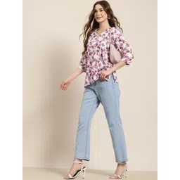 HERE&NOW Floral Printed V-Neck A-Line Kurti-picture-39