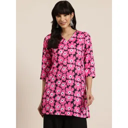 HERE&NOW Floral Printed V-Neck Kurti-picture-22