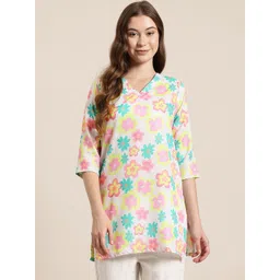 HERE&NOW Floral Printed V-Neck Kurti-picture-20
