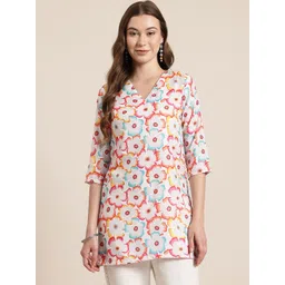HERE&NOW Floral Printed V-Neck Kurti-picture-23