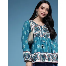 HERE&NOW Floral Printed V-Neck Kurti-picture-14