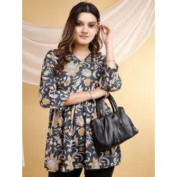 HERE&NOW Floral Printed V-Neck Kurti-picture-15