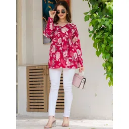 HERE&NOW Floral Printed V-Neck Pure Cotton Kurti-picture-37