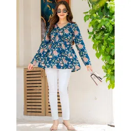 HERE&NOW Floral Printed V-Neck Pure Cotton Kurti-picture-35