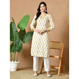 HERE&NOW Floral Printed V-Neck Straight Kurta-picture-39