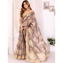 HERE&NOW Floral Zari Linen Blend Saree-picture-18