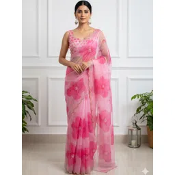 HERE&NOW Floral Zari Organza Designer Saree-picture-37
