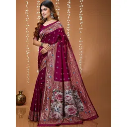 HERE&NOW Floral Zari Silk Blend Heavy Work Banarasi Saree-picture-24