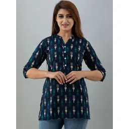 HERE&NOW Geometric Print Mandarin Collar Ethnic Top-picture-21