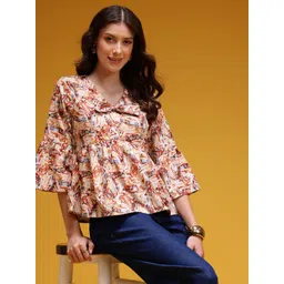 HERE&NOW Geometric Print Puff Sleeve Empire Top-picture-28