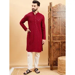 HERE&NOW Geometric Sequinned Embroidered Straight Kurta-picture-21
