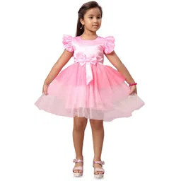 HERE&NOW Girls Flutter Sleeve Net Fit & Flare Dress-picture-23