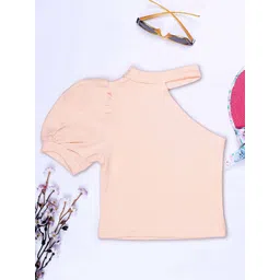 HERE&NOW Girls One Shoulder High Neck Pure Cotton T Shirt-picture-20