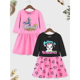 HERE&NOW Girls Pack of 2 Graphic Print fit and flare dress-image-23