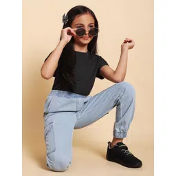 HERE&NOW Girls Printed Short Sleeves Pure Cotton T-shirt With Joggers-picture-50