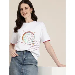 HERE&NOW Graphic Printed Drop-Shoulder Sleeves Pure Cotton Relaxed Fit T-shirt-picture-14