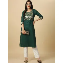 HERE&NOW Green Floral Yoke Design Gotta Patti Kurta-picture-16
