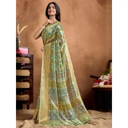 HERE&NOW Green Printed Art Silk Sarees image 4