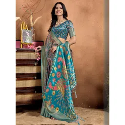 HERE&NOW Grey Printed Art Silk Sarees-picture-34