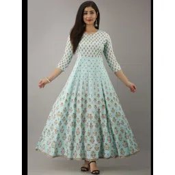 here&now Jaipurite Women Sea Green Printed Viscose Rayon Anarkali Long Kurta-picture-29