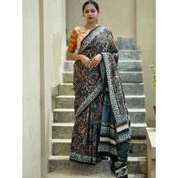 HERE&NOW Kalamkari Printed Pure Cotton Bagru Saree-picture-14