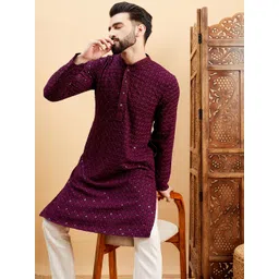 HERE&NOW Mandarin Collar Geometric Printed Sequinned Straight Kurta-picture-27