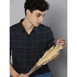 HERE&NOW Men Black & Charcoal Grey Slim Fit Checked Pure Cotton Casual Shirt-picture-32