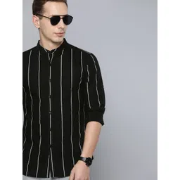 HERE&NOW Men Black & White Slim Fit Striped Casual Shirt-picture-29