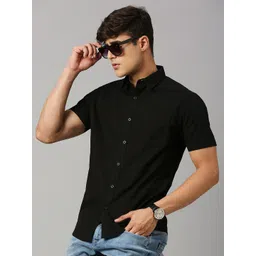 HERE&NOW Men Black Classic Slim Fit Pure Cotton Casual Shirt-picture-14
