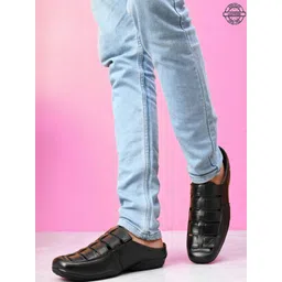 HERE&NOW Men Black Leather Comfort Sandals-picture-28