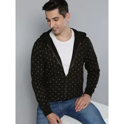 HERE&NOW Men Black Printed Hooded Sweatshirt-picture-28