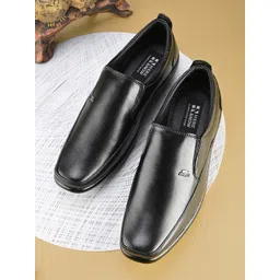 HERE&NOW Men Black Round Toe Leather Formal Slip-On Shoe-picture-38